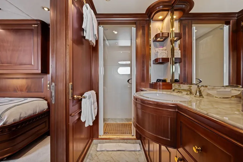 Slide: The Image of Luxurious bathroom on 2007 Benetti 120 Classic yacht with elegant wood finishes. - 132