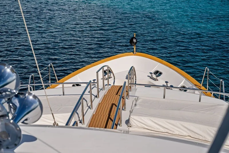 Slide: The Image of Bow view of 2007 Benetti 120 Classic yacht on calm blue waters. - 20