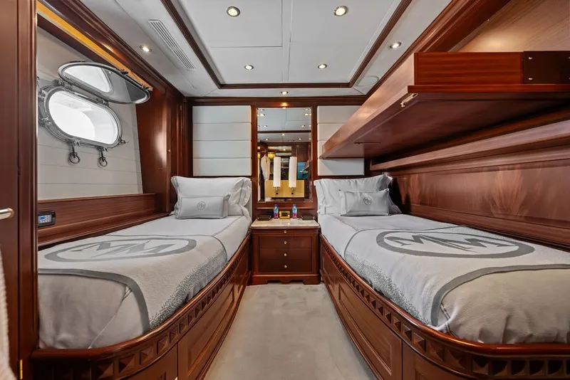 Slide: The Image of Luxurious twin cabin on 2007 Benetti 120 Classic yacht with elegant wood finishes. - 134