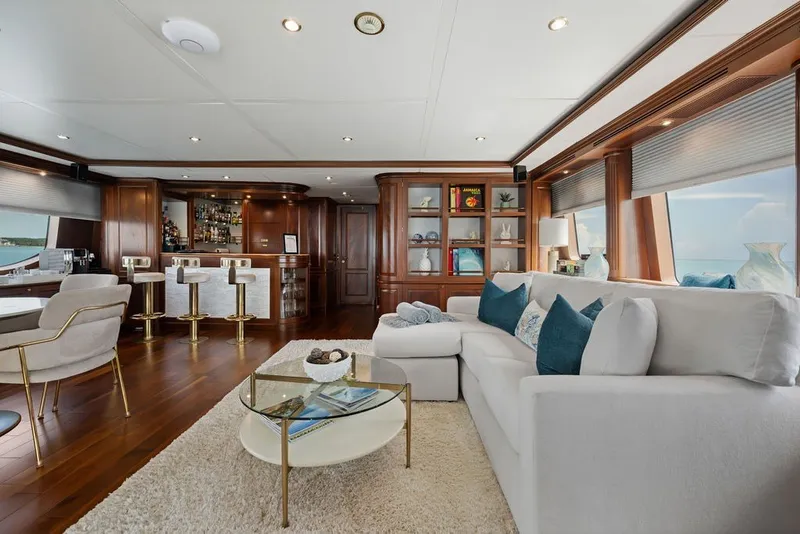 Slide: The Image of Luxurious interior of 2007 Benetti 120 Classic yacht with elegant seating and bar area. - 78