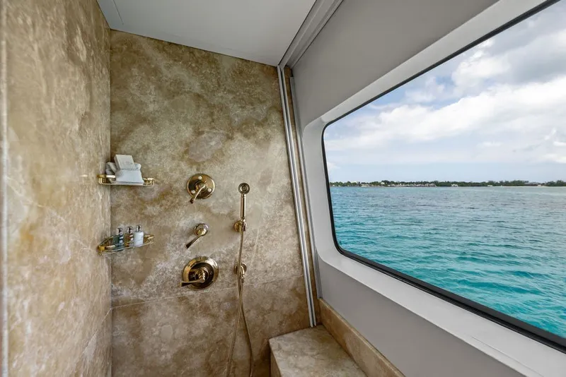 Slide: The Image of Luxurious marble shower with ocean view on 2007 Benetti 120 Classic yacht. - 106