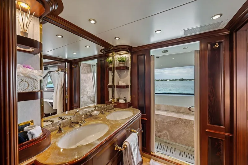 Slide: The Image of Luxurious bathroom on 2007 Benetti 120 Classic yacht with ocean view and elegant wood finishes. - 104