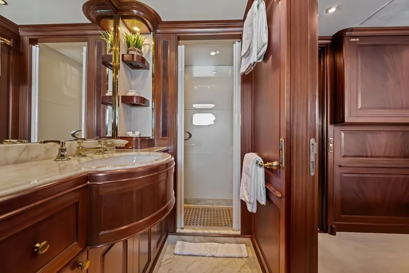 Slide: The Image of Luxurious bathroom on 2007 Benetti 120 Classic yacht with elegant wood finishes. - 127