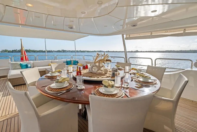 Slide: The Image of Luxurious dining area on a 2007 Benetti 120 Classic yacht with ocean view. - 37
