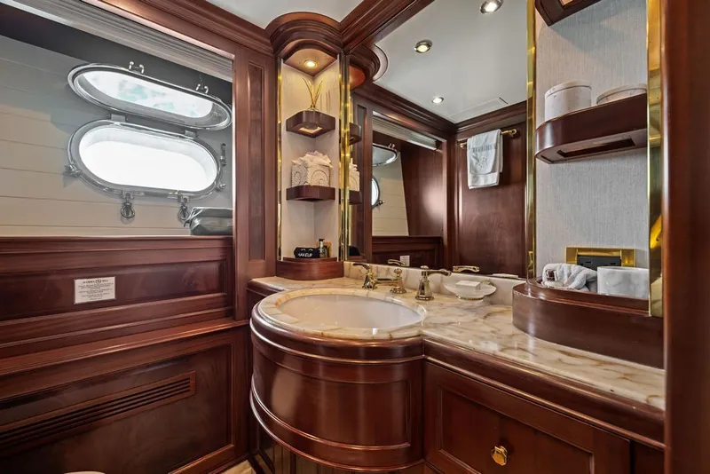 Slide: The Image of Luxurious bathroom on 2007 Benetti 120 Classic yacht with elegant wood and marble finishes. - 119