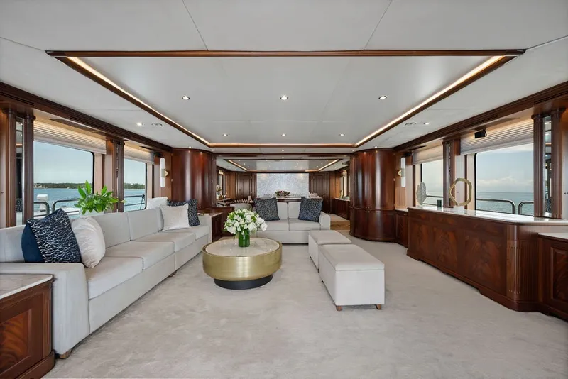 Slide: The Image of Luxurious interior of 2007 Benetti 120 Classic yacht with elegant furnishings and panoramic windows. - 55