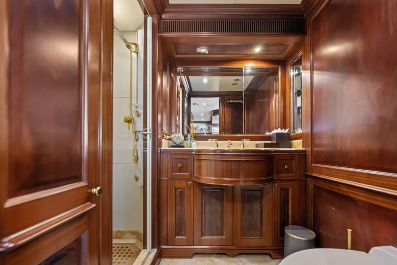 Slide: The Image of Luxurious wooden bathroom interior on a 2007 Benetti 120 Classic yacht. - 137