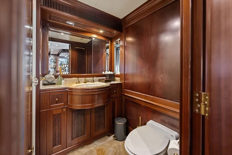 Slide: The Image of Luxurious wooden bathroom interior on a 2007 Benetti 120 Classic yacht. - 138
