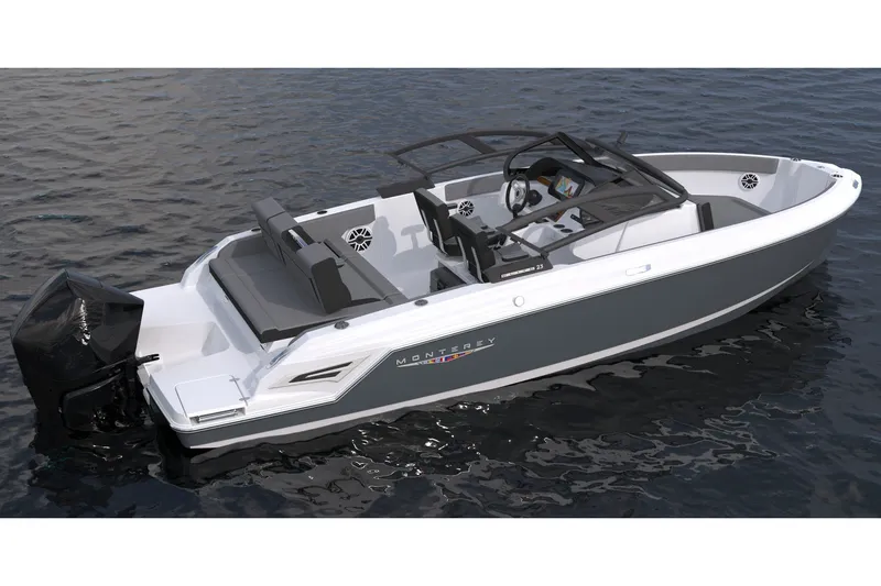 Slide: The Image of Manufacturer Provided Image: 2027 Monterey Elite 23 OB boat on water, featuring sleek design and modern amenities. - 4
