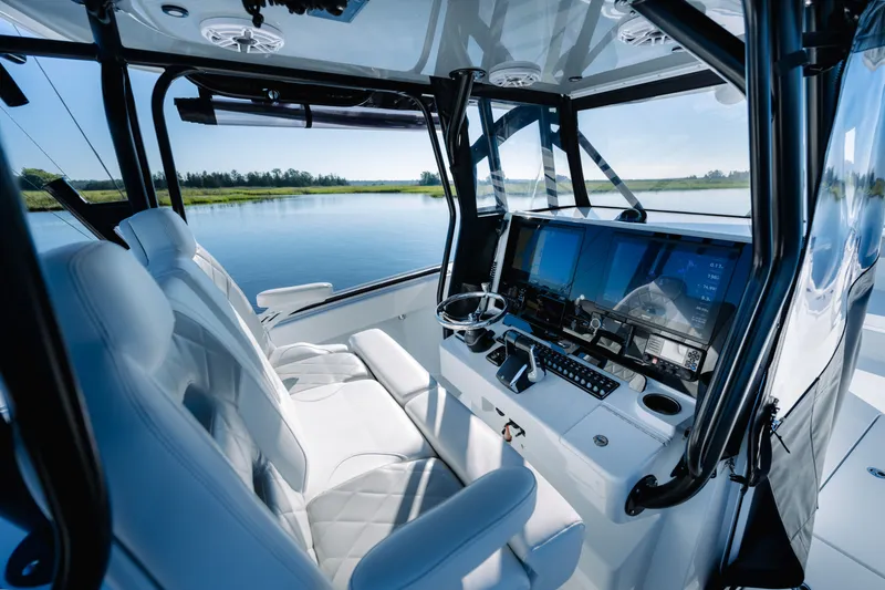 Slide: The Image of Luxurious interior of 2023 Freeman 34VH boat with advanced navigation system. - 20