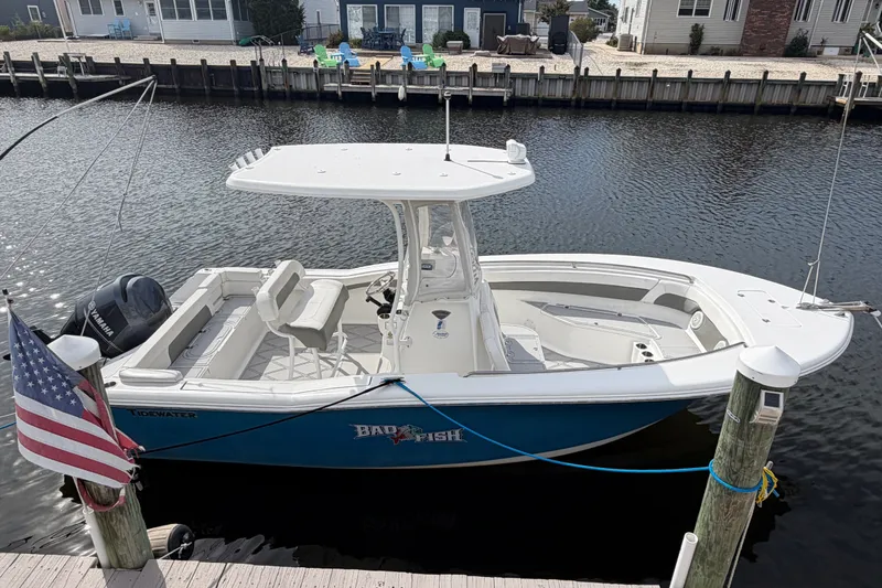 The Image of 2014 Tidewater 230 LXF boat docked by waterfront homes. - 0