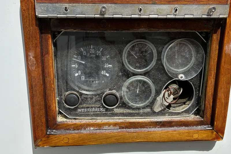 Slide: The Image of Hinckley Bermuda 40 MKIII 1966 engine panel with gauges and ignition key. - 67
