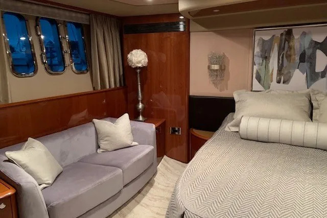 Slide: The Image of Luxurious bedroom interior of 2007 Princess 67 Flybridge Motor Yacht with elegant decor. - 31