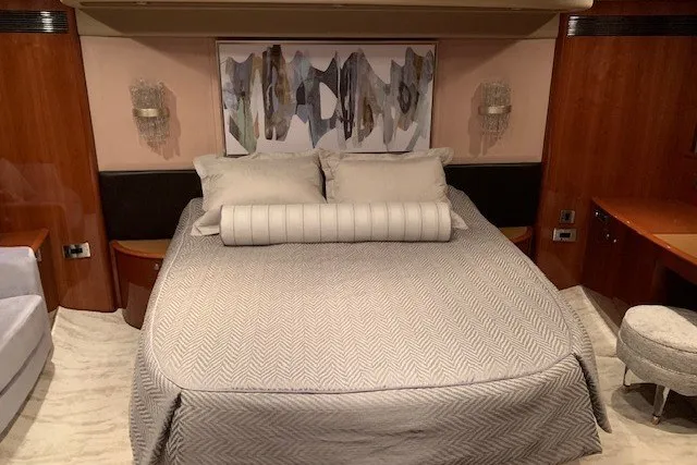 Slide: The Image of Luxurious bedroom interior of 2007 Princess 67 Flybridge Motor Yacht with elegant bedding. - 30