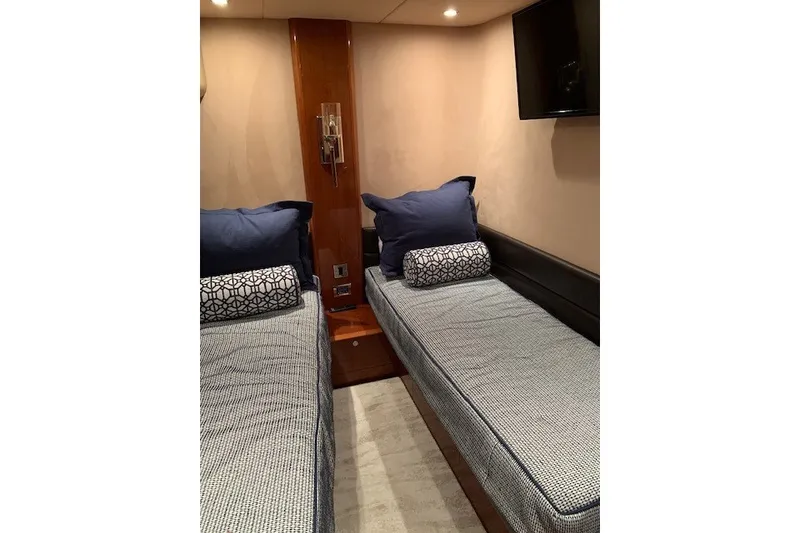 Slide: The Image of Twin beds in a 2007 Princess 67 Flybridge Motor Yacht cabin. - 27