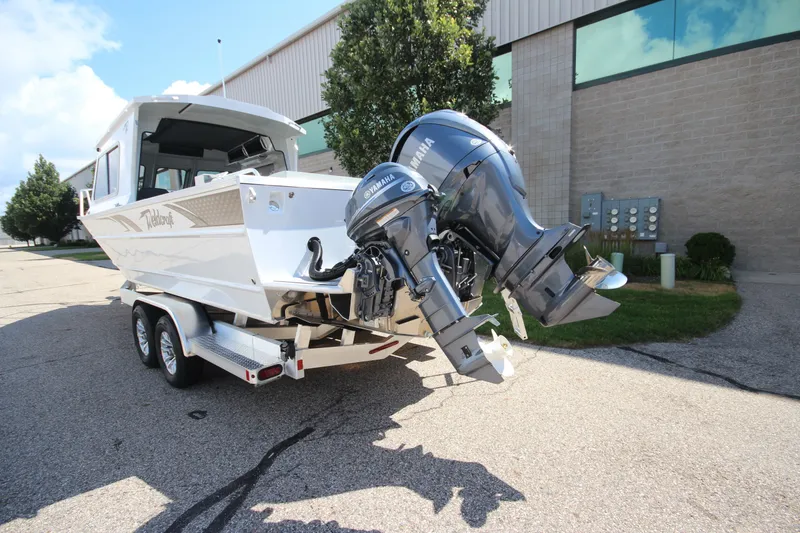 Slide: The Image of 2027 Weldcraft 240 Ocean King boat on trailer with Yamaha outboard engines. - 9