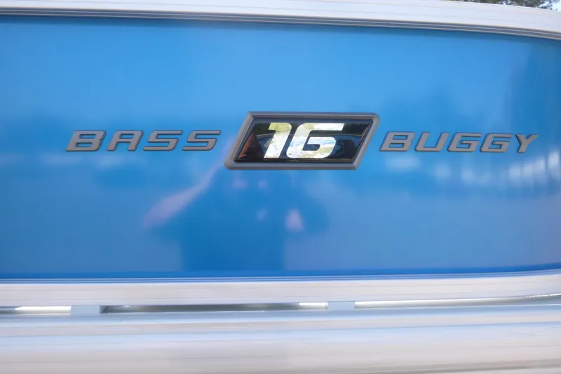 Slide: The Image of 2027 Sun Tracker Bass Buggy 16 XL Select logo on blue background. - 14
