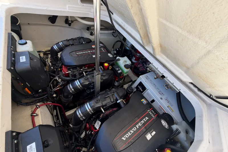 Slide: The Image of Engine compartment of a 2015 Regal 35 Sport Coupe with Volvo Penta engines. - 26