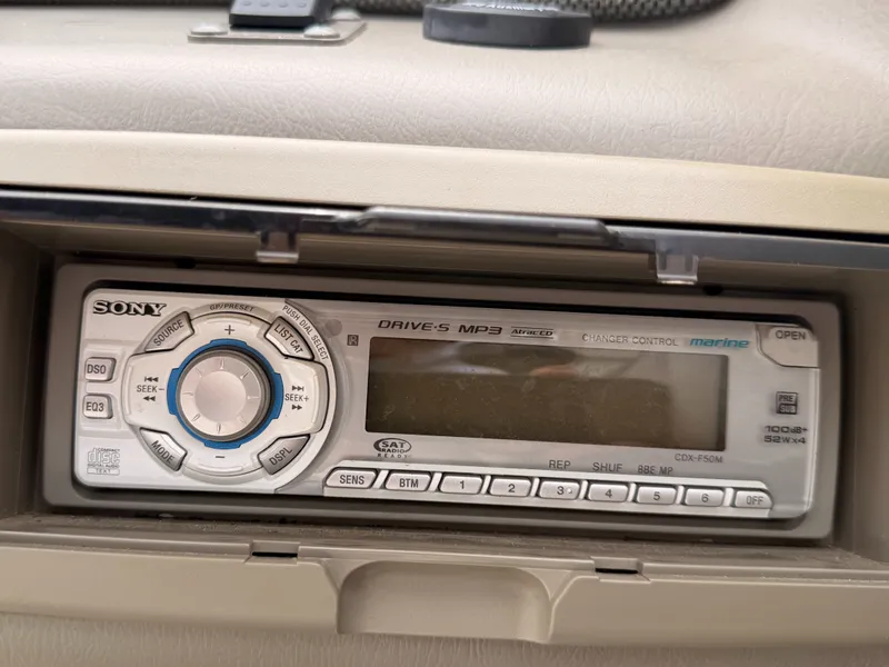 Slide: The Image of A Sony marine stereo is installed in the dashboard of a 2009 Crownline 185 SS. - 39