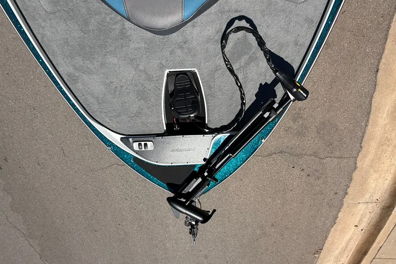 Slide: The Image of Bow of 2027 Nitro Z17 boat with trolling motor on pavement. - 13