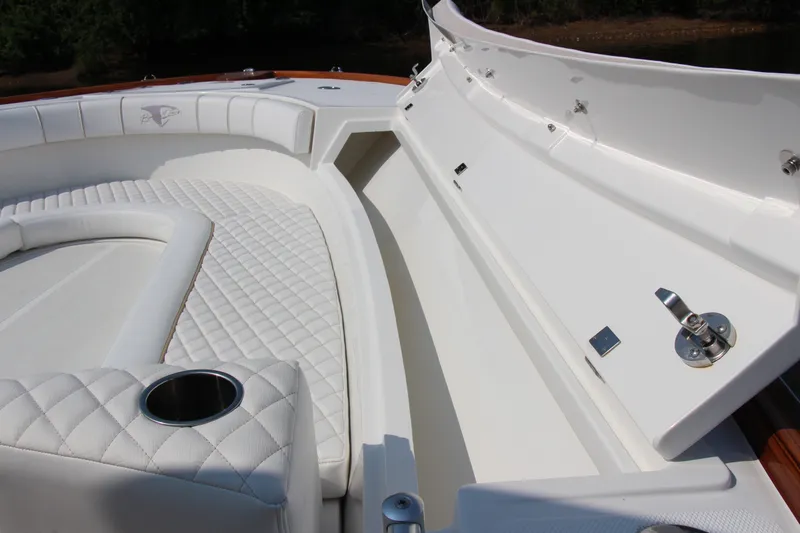 Slide: The Image of Luxurious interior of 2019 Buddy Davis 34 Center Console boat with quilted seating. - 31