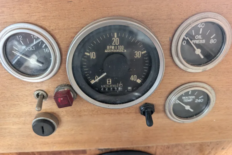 Slide: The Image of Vintage 1979 SUNYONG PS Trawler dashboard with gauges and controls. - 32