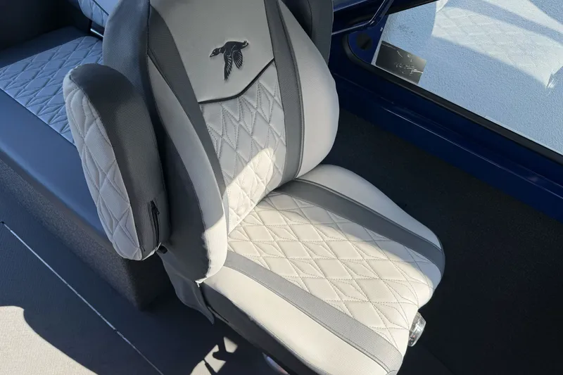Slide: The Image of Luxurious seating in 2025 Duckworth 20 Advantage boat, featuring diamond-stitched upholstery. - 17