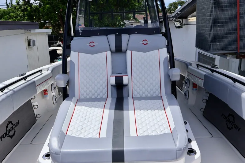 Slide: The Image of 2023 Fountain 34 Tournament Edition boat interior with stylish seating and modern design. - 10