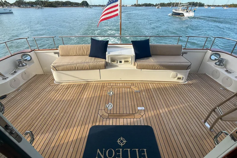 Slide: The Image of Luxurious 2003 Grand Banks 64 Aleutian RP yacht deck with seating and ocean view. - 66