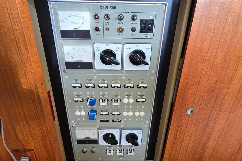 Slide: The Image of Electrical control panel on a 1984 Bertram 42 Flybridge Motor Yacht. - 45