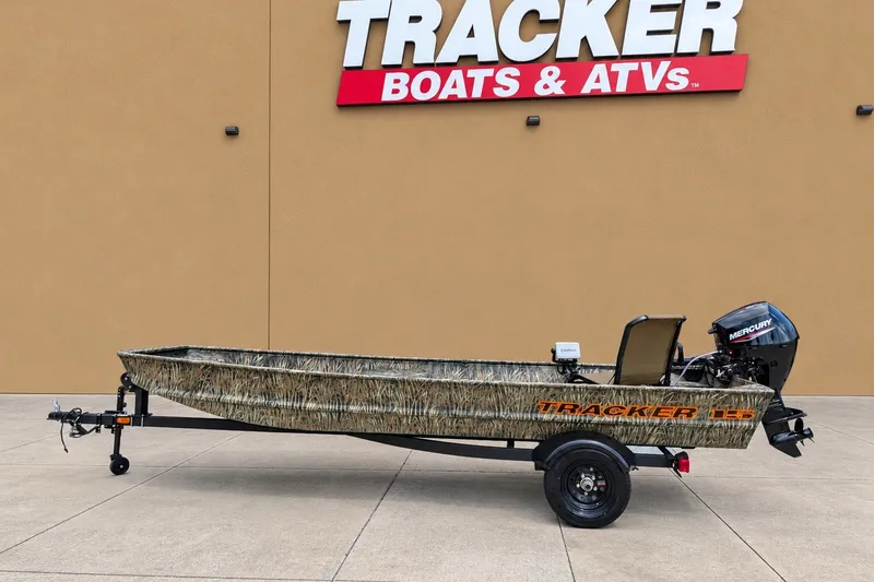 The Image of 2027 Tracker Grizzly 15 Jon boat with Mercury engine, displayed at Tracker Boats & ATVs store. - 0