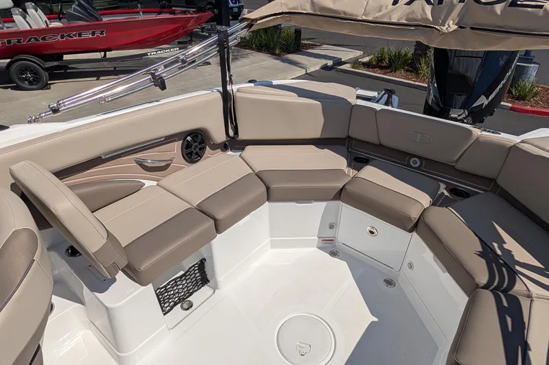 Slide: The Image of Interior of 2027 Tahoe 210 S boat with beige seating and modern design. - 7