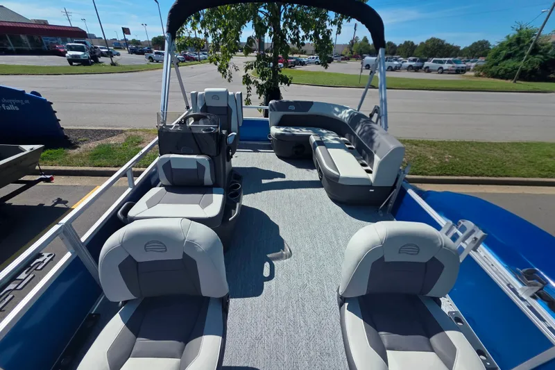 Slide: The Image of 2027 Sun Tracker Bass Buggy 16 XL Select pontoon boat with spacious seating and canopy. - 64
