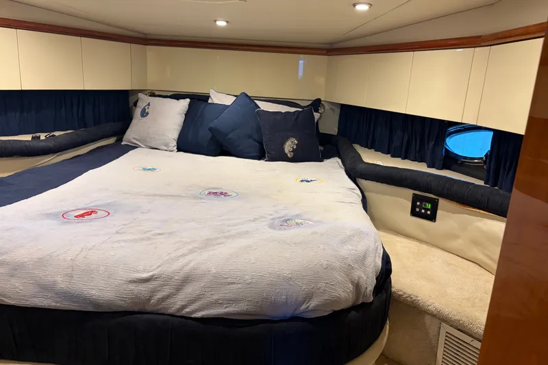 Slide: The Image of Luxurious cabin interior of 1997 Sunseeker Camargue 51 yacht with cozy bedding. - 22