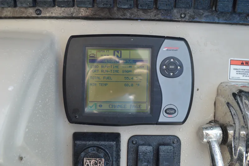 Slide: The Image of Control panel of a 2007 Sea Ray 38 Sundancer boat displaying vessel status. - 14
