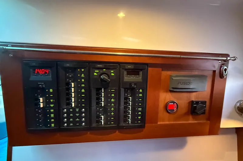 Slide: The Image of Electrical control panel on a 2016 Back Cove 34 boat. - 40