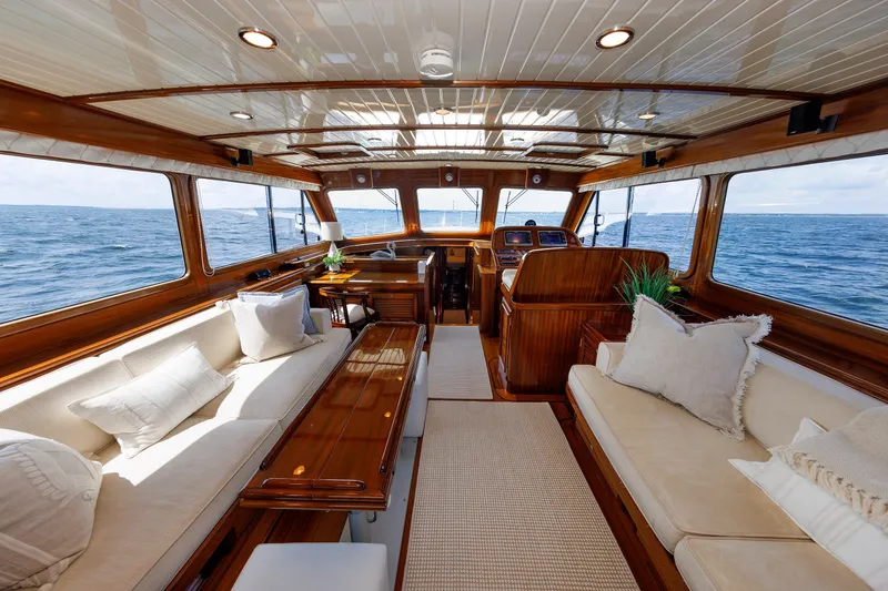Slide: The Image of Luxurious interior of 2010 Vicem 64 yacht with elegant wood finish and ocean view. - 46