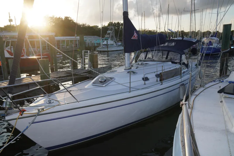 Slide: The Image of Catalina 36 MkII sailboat docked at sunset, 2000 model. - 3
