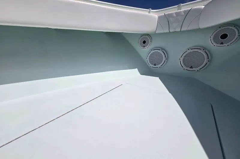 Slide: The Image of Interior of 2019 Contender 30 ST boat with built-in speakers. - 38