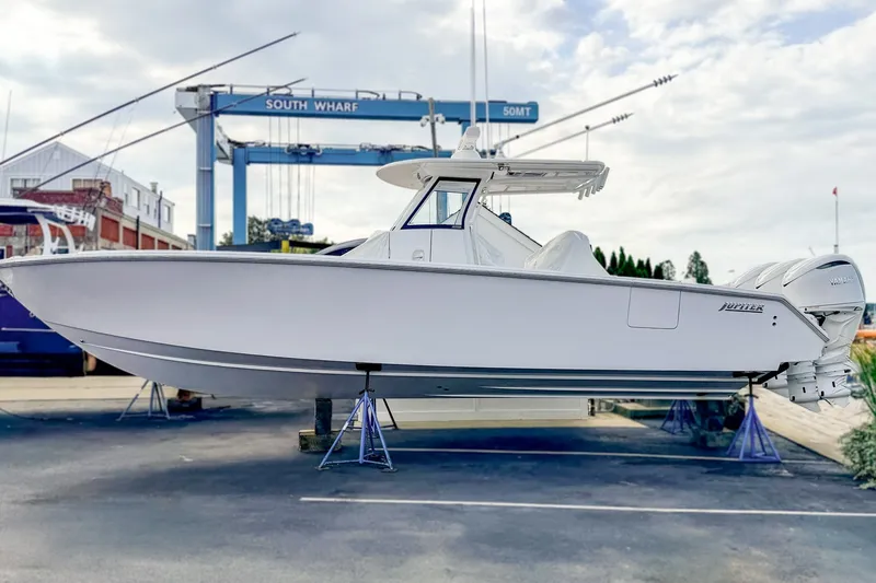 Slide: The Image of 2027 Jupiter 340 LS boat on stands at South Wharf marina. - 1