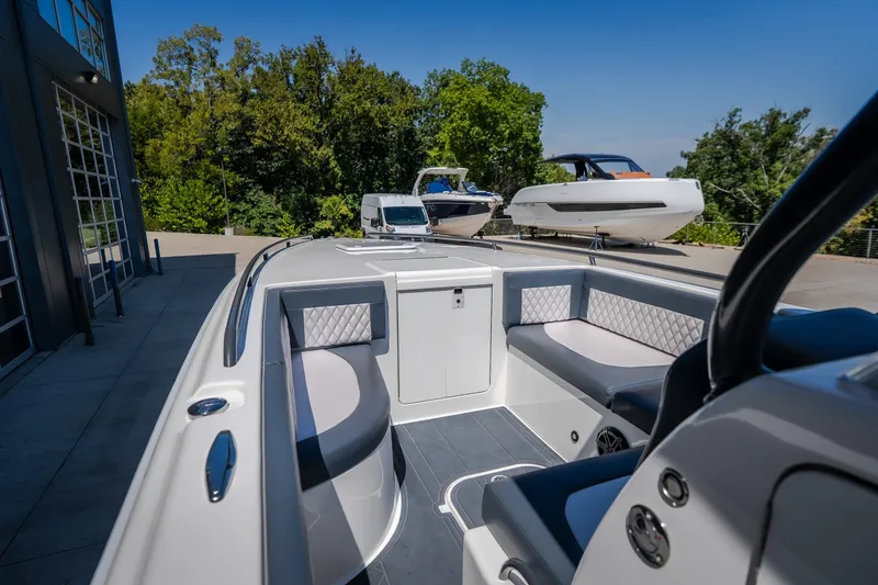 Slide: The Image of 2019 Concept 36' Cuddy Cabin boat interior with modern seating and sleek design. - 34