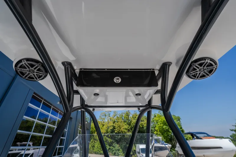 Slide: The Image of 2019 Concept 36' Cuddy Cabin boat with speakers and sturdy framework. - 31