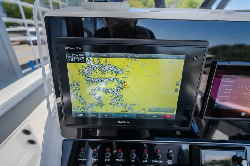 Slide: The Image of Garmin GPS display on 2019 Concept 36' Cuddy Cabin boat dashboard. - 48
