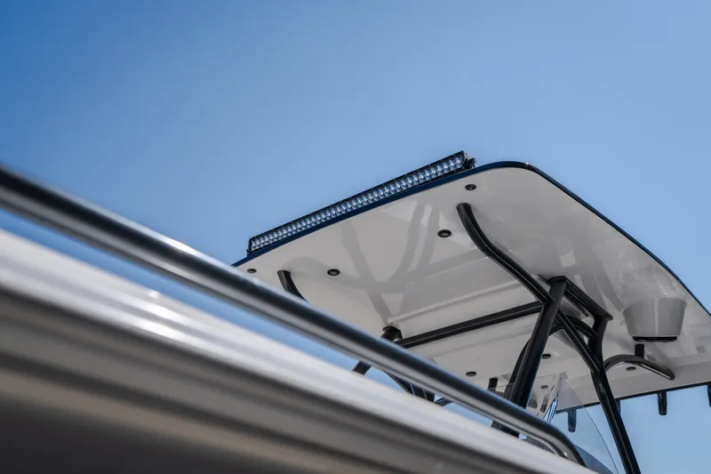 Slide: The Image of 2019 Concept 36' Cuddy Cabin boat roof against clear blue sky. - 7