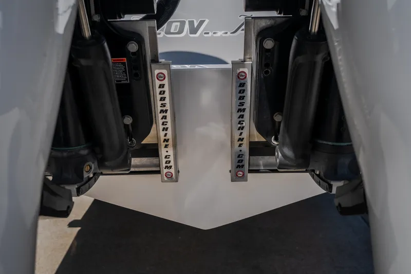 Slide: The Image of Close-up of 2019 Concept 36' Cuddy Cabin boat engine components with Bob's Machine parts. - 23