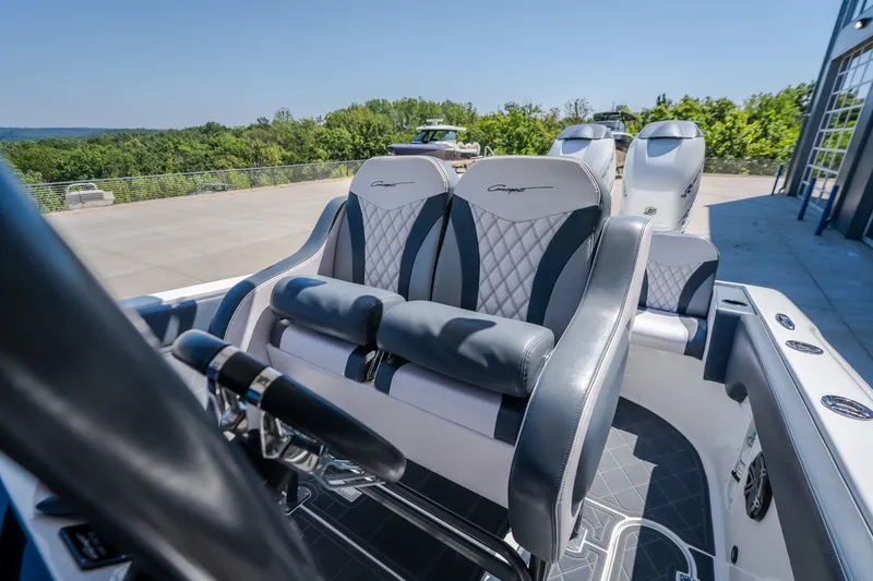 Slide: The Image of Luxurious interior of 2019 Concept 36' Cuddy Cabin boat with plush seating. - 29