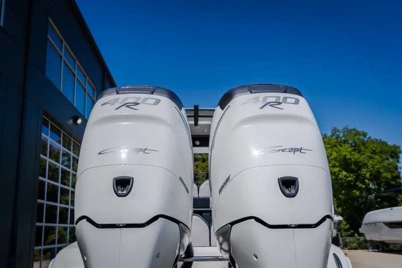 Slide: The Image of Twin Mercury 400R engines on 2019 Concept 36' Cuddy Cabin boat. - 19
