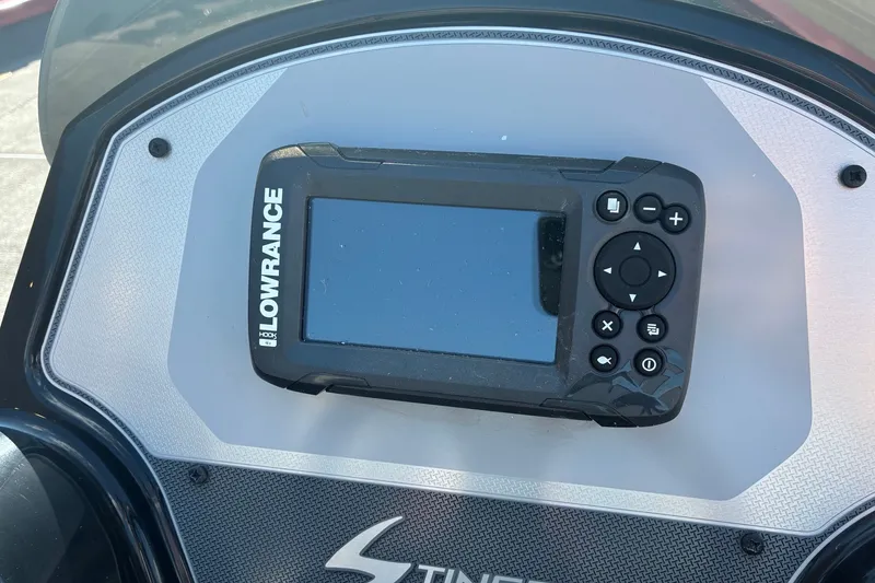 Slide: The Image of Lowrance fish finder on 2019 Lowe Stinger 175C dashboard. - 8