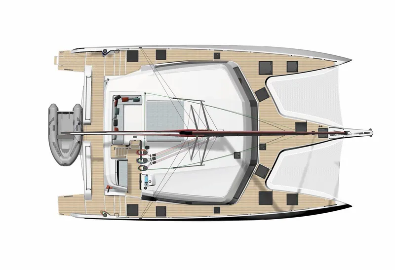 Slide: The Image of Top view of 2025 NEEL 52 trimaran yacht with spacious deck layout. - 22