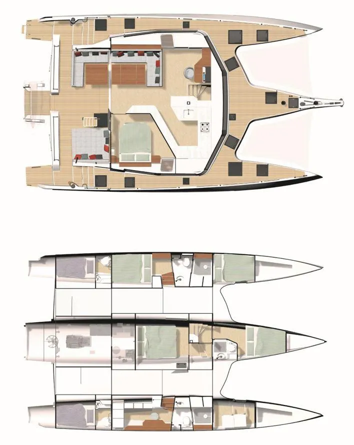 Slide: The Image of Floor plan of NEEL 52 trimaran, 2025 model, showcasing interior layout and design. - 25
